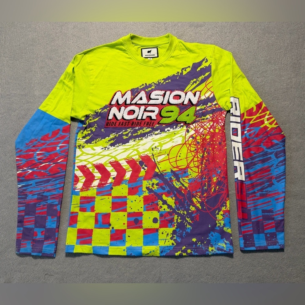 Maison Noir 94 Men’s Small Motocross Racing Shirt Neon Graphic Long Sleeve Moto